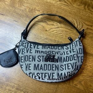 Steve Madden Black and Gray Logo Belt Bag